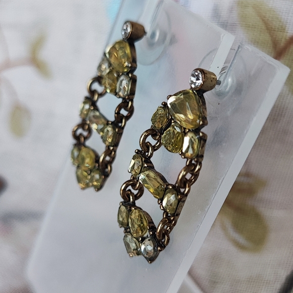 J. Crew Citrine Color Stones With Clear Rhinestones Signed Pierced Earrings EUC - Picture 7 of 8